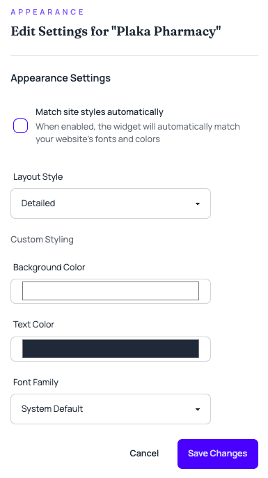 Widget customization preview
